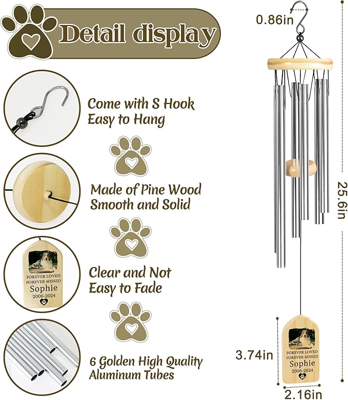 Pet Memorial Gifts, Personalized Pet Memorial Wind Chimes, Pet Loss Gifts, Dog Memorial Gifts for Loss of Dog, Pet Loss Sympathy Gift, Pet Remembrance Gift, in Memory of Pet - Forever Missed