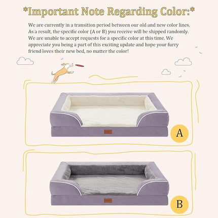 Comfort Expression Orthopedic Dog Bed for Large Dogs 36x27 Inch, Waterproof Supportive Egg Crate Foam Large Pet Bed with Removable Bolsters, Dog Couch with Washable Cover & Non-Slip Bottom, Purple