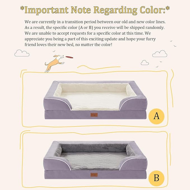 Comfort Expression Orthopedic Dog Bed for Large Dogs 36x27 Inch, Waterproof Supportive Egg Crate Foam Large Pet Bed with Removable Bolsters, Dog Couch with Washable Cover & Non-Slip Bottom, Purple