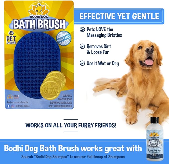 Bodhi Dog Shampoo Brush & Oatmeal Shampoo and Conditioner Bundle - Grooming Essentials for Pets, Short Hair Scrubber, Soothes and Moisturizes Dry, Itchy Skin - Hydrates & Nourishes