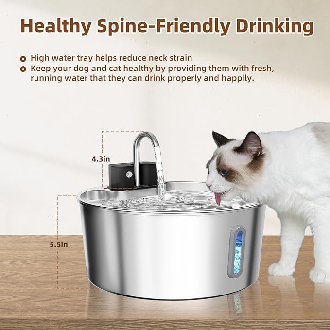 Dog Water Fountain for Large Dogs, 7L/1.8Gal 4200mAh Cordless Dog Water Dispenser, Stainless Steel Automatic Pet Water Fountain Indoor/Outdoor with Ultra-Quiet Pump Multi-Filter, Easy Clean