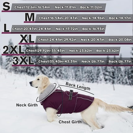 Lelepet Warm Dog Coat Waterproof Dog Jacket for Medium Dogs Reflective Fleece Vest with Adjustable Buckle Hook & Loop Windproof Cold Weather Coats for Small Medium Large Dogs, Dark Purple, M