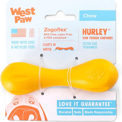 WEST PAW Hurley Dog Bone Chew Toy for Tough Chewers- Safe and Durable Fetch and Chew Toy for Dogs- Dishwasher Safe, Lightweight, Floatable, Made in USA - for Small Dogs - Sunflower Yellow, XS