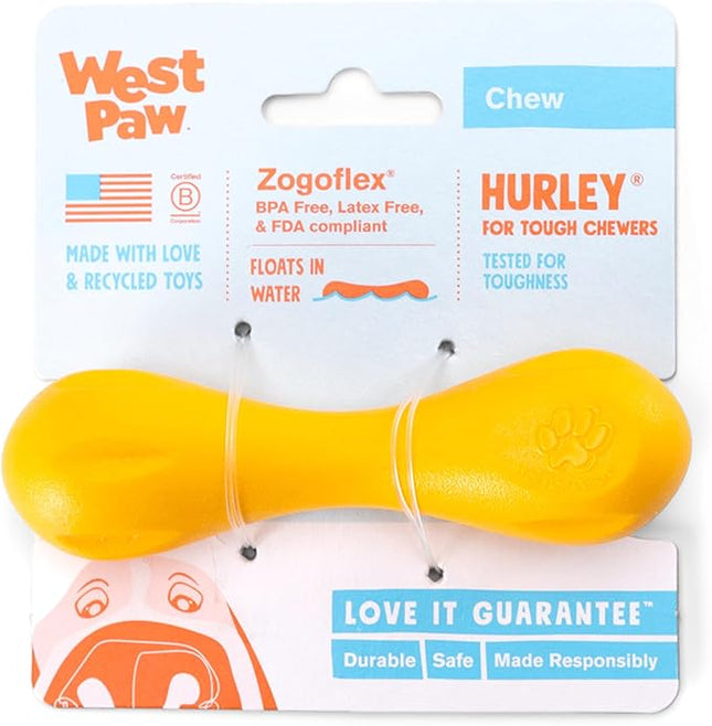 WEST PAW Hurley Dog Bone Chew Toy for Tough Chewers- Safe and Durable Fetch and Chew Toy for Dogs- Dishwasher Safe, Lightweight, Floatable, Made in USA - for Small Dogs - Sunflower Yellow, XS