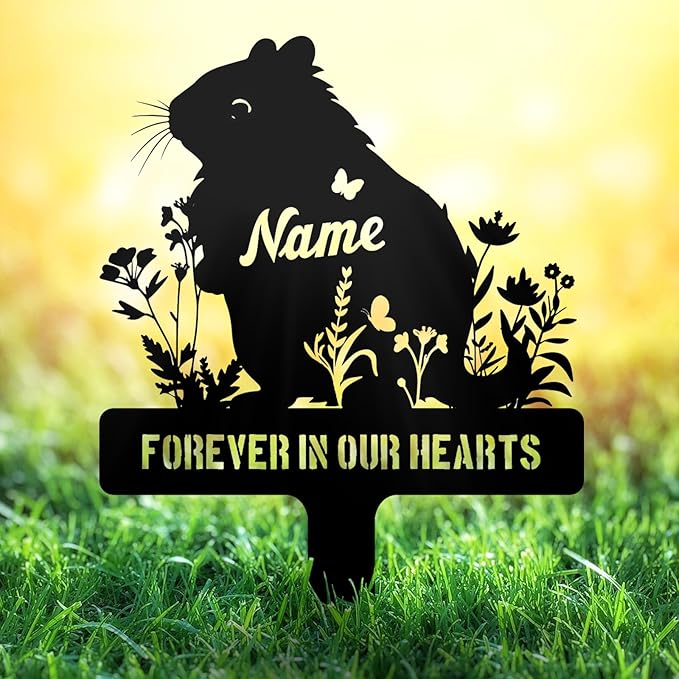 Custom Hamster Grave Stake Metal Memorial Stake for Cemetery or Garden Decoration, Personalized Hamster Remembrance Sympathy Sign Floral Plaque Tombstone Memorials Pet Loss Gifts