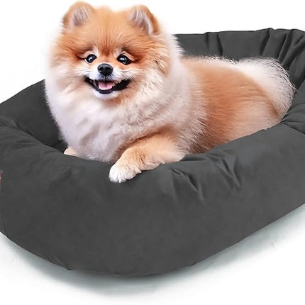 Majestic Pet 24 Inch Suede Calming Dog Bed Washable 24x19x7 (Inch) – Cozy Soft Round Donut Dog Bed with Spine Support for Dogs to Rest Their Head - Pet Bed Small – Gray (2025)