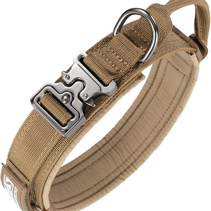 EXCELLENT ELITE SPANKER Tactical Dog Collar Nylon Adjustable Training Collar Military Dog Collar Heavy Duty Metal Buckle with Control Handle for Medium and Large Dogs with Patches(COB-L)