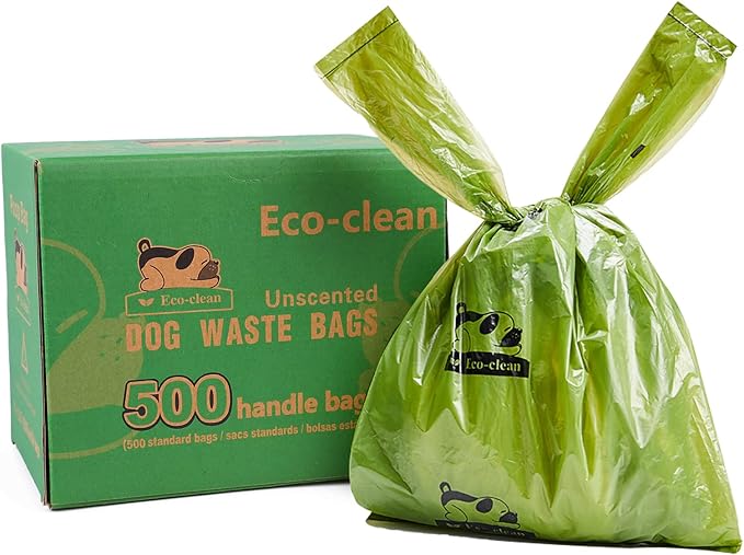 ECO-CLEAN Poop Bags, 500 Count Dog Waste Bags with Handle, Unscented, Leak-Proof, Earth-Friendly (Not on Rolls)
