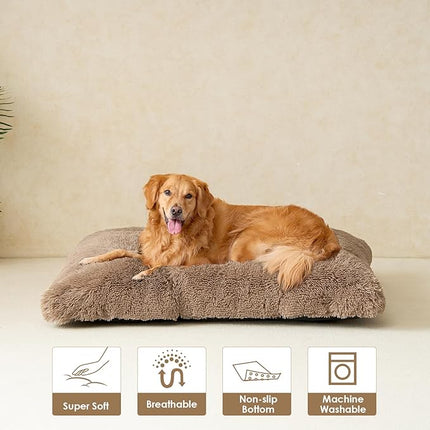 EHEYCIGA Fluffy Dog Crate Bed for Extra Large Dogs, Plush Faux Fur Crate Pad, Calming Anti Anxiety XL Dog Bed, Washable Soft Warm Mat with Non-Slip Bottom, Camel