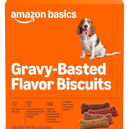 Amazon Basics Crunchy Dog Biscuits Gravy Basted Flavor Dog Treats 5 lb. Box