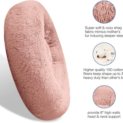 SAVFOX Plush Calming Dog Beds, Donut Dog Bed for Small Dogs, Medium, Large & X-Large, Comfy Cuddler Dog Bed and Cat Bed in Faux Fur, Washable Dog Bed, Multiple Sizes XS-XXL
