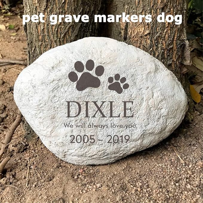 Pet Memorial Stones Grave Stones for Dogs or Cats, Paw Prints Pet Dog Memorial Garden Stones Grave Markers Engraved with Name and Dates, Personalized Pet Dog Memorial Gfits Outdoors,11"×8"