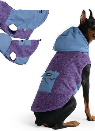 Spark Paws Reversible Fleece Dog Jacket, Hooded Sweater Vest, Warm Coat for Winter - Suitable for Small Medium Large XL XXL Dogs - Purple and Navy Blue - 3XL