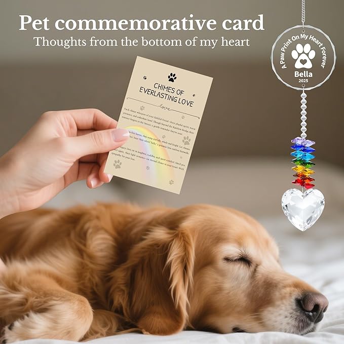 Personalized Pet Memorial Suncatcher - Dog Memorial Gifts for Loss of Dog,Pet Loss Sympathy Gift,Custom Crystal Cats Dogs Remembrance Bereavement Gift (Pet Memorial(Rounded))