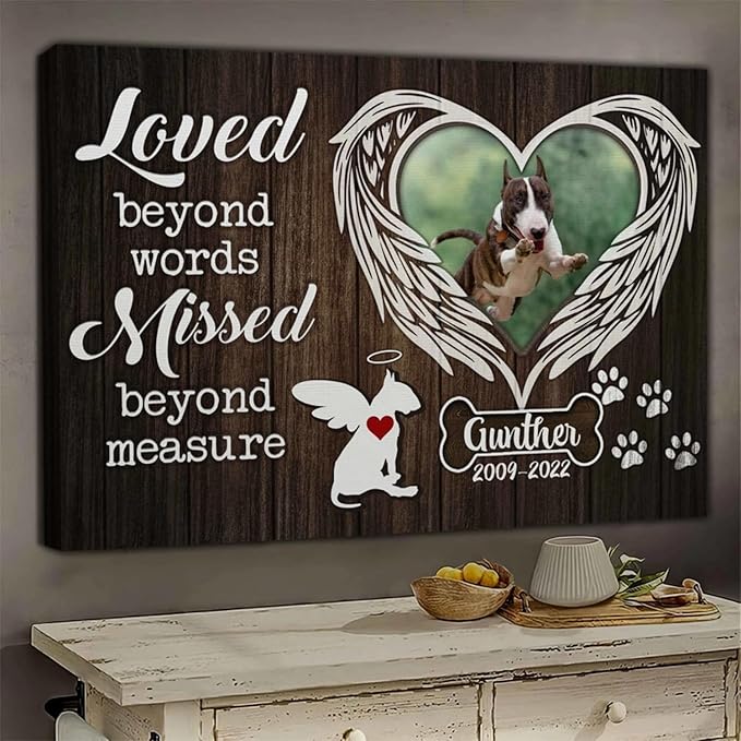 Dem Canvas Personalized Photo Canvas Prints, Custom Dog Loss Gifts, Loved Beyond Words Missed Beyond Measure, Pet Memorial Gifts, Dog Death Sympathy Gifts, Dog Loss Canvas Dog Grieving Gifts (36x24)
