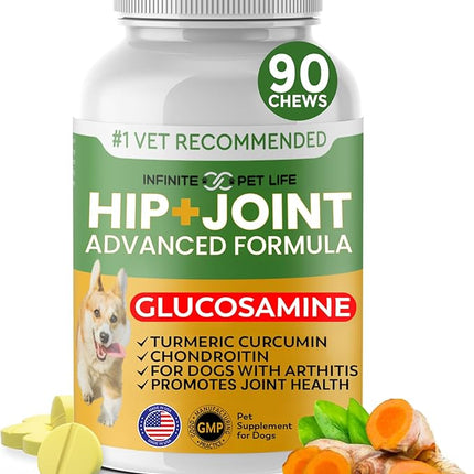 Advanced Hip and Joint Supplement for Dogs All Breeds - Glucosamine for Dogs Mobility & Pain Relief - All Natural Chondroitin, MSM & Turmeric Dog Joint Supplement - 90 Chewable Tablets