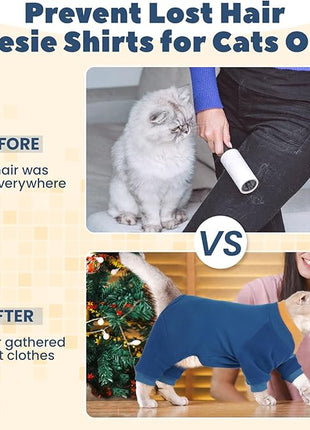 Cat Hair Sticky Onesie, Prevent Hair Loss Cat Pajamas, Long Sleeves Anti-Licking & Skin Disease Recovery Suit for Cats, Sphynx Clothes Costumes Outfits for Pet