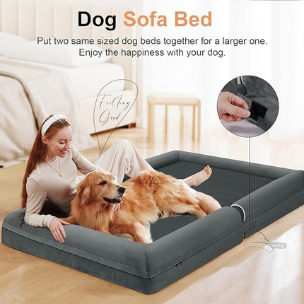 Large Dog Bed Orthopedic Washable: Beds Bolster XL Bed Big XLarge Dogs Memory Foam Sofa Couch Waterproof Removable Cover - Dark Grey