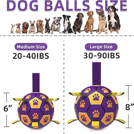 QDAN Dog Ropes Toys, Soccer Ball with Straps, Dogs Water Toy, Durable Dog Balls for Small Medium Breed（6 Inch）