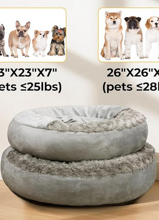 Cave Dog Bed with Blanket Donut Round Plush Cozy Cat Pet Bed for Puppy Machine Washable Removable Cover Cat Toy Anti-Slip Bottom Gray 26X26X8 inch