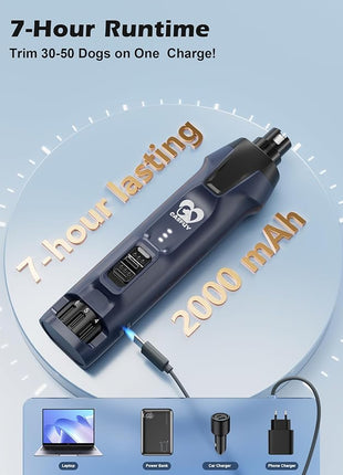 Casfuy 6-Speed Dog Nail Grinder – 50%+ Boost Power Dog Nail Trimmers Quiet with Dust Cap & 2 LED Lights & 2000mAh Battery & 4.8V Motor Electric Pet Toenail File Tool for Large Medium Small Dogs Cats