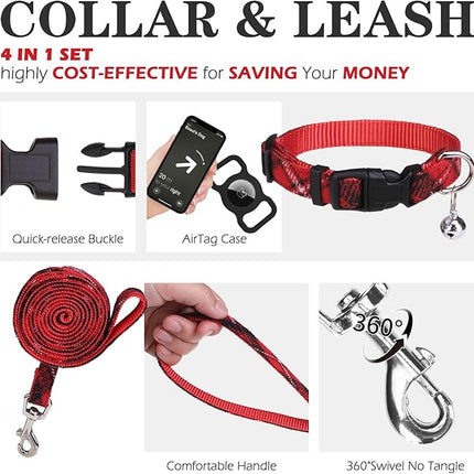 EXPAWLORER Classic Plaid Puppy Harness - Small Dog Harness and Leash Set - Dog Collar and Leash Set with AirTag Holder, Soft Padded Step in Dog Vest Harness No Pull Reflective for Outdoor, Red XXS