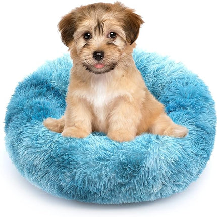 NOYAL Calming Donut Dog Bed for Small to Medium Dogs & Cats - Plush Faux Fur Anti-Anxiety Pet Bed with Machine Washable Cover & Non-Slip Base