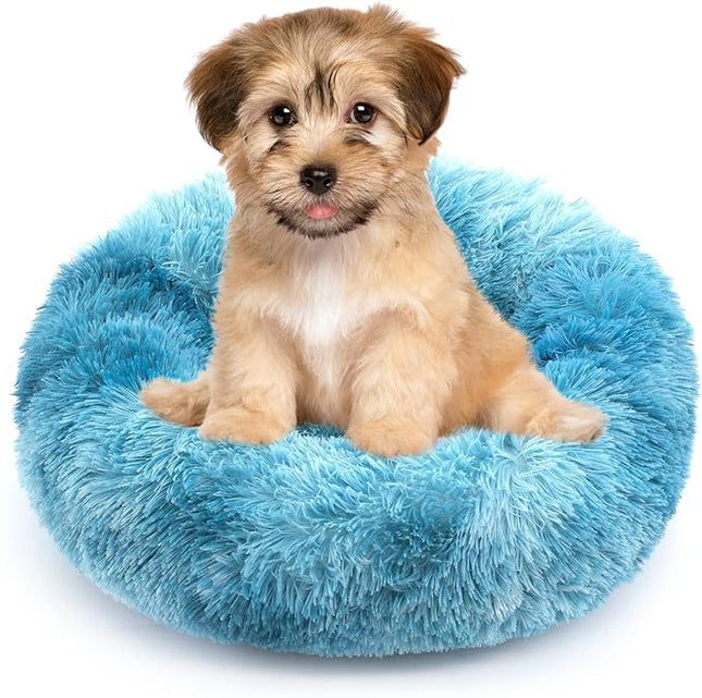 NOYAL Calming Donut Dog Bed for Small to Medium Dogs & Cats - Plush Faux Fur Anti-Anxiety Pet Bed with Machine Washable Cover & Non-Slip Base