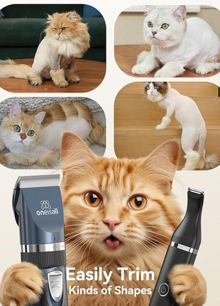 oneisall Cat Clippers and Paw Trimmer 3 in 1 Cat Grooming Kit,Cat Clippers for Matted Hair,Cordless Kitty Shaver for Matted Long Hair,2 Speed Pet Clippers