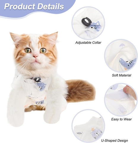 Cat Recovery Suit, Soft Breathable Cat Surgeries Suit, Cat Onesie for Cats After Surgeries, Prevents Licking Wounds, M, White