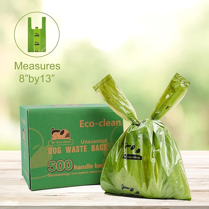 ECO-CLEAN Poop Bags, 500 Count Dog Waste Bags with Handle, Unscented, Leak-Proof, Earth-Friendly (Not on Rolls)