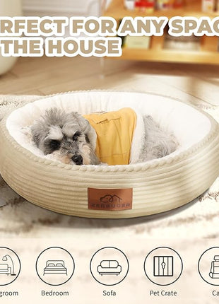 Cat Bed, 23In Dog Beds for Small Dogs, Calming Cat & Dog Beds for Indoor Pets, Pet Beds Comfortable Donut Round Ultra Soft (Camel, 23" L x 23" W x 6.5" Th)