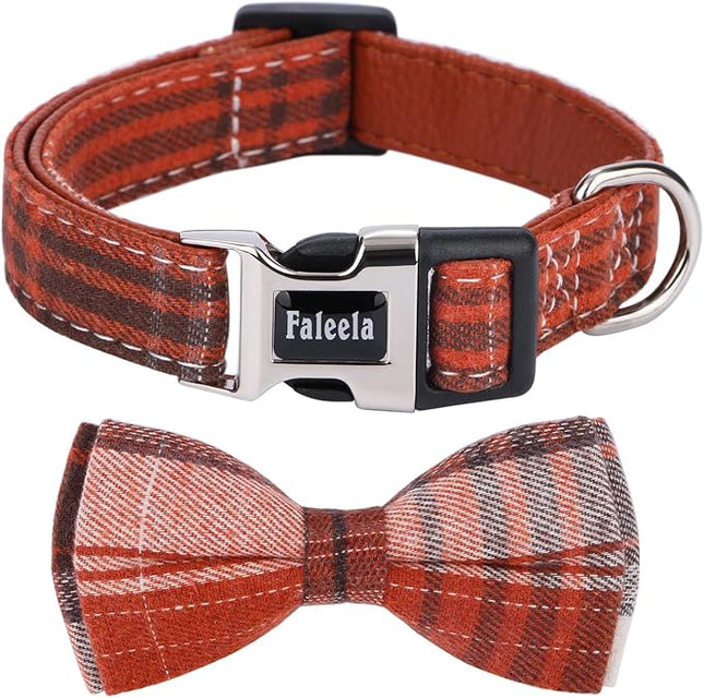 Faleela Soft &Comfy Bowtie Dog Collar,Detachable and Adjustable Bow Tie Collar,for Small Medium Large Pet (Large(Pack of 1), Orange)