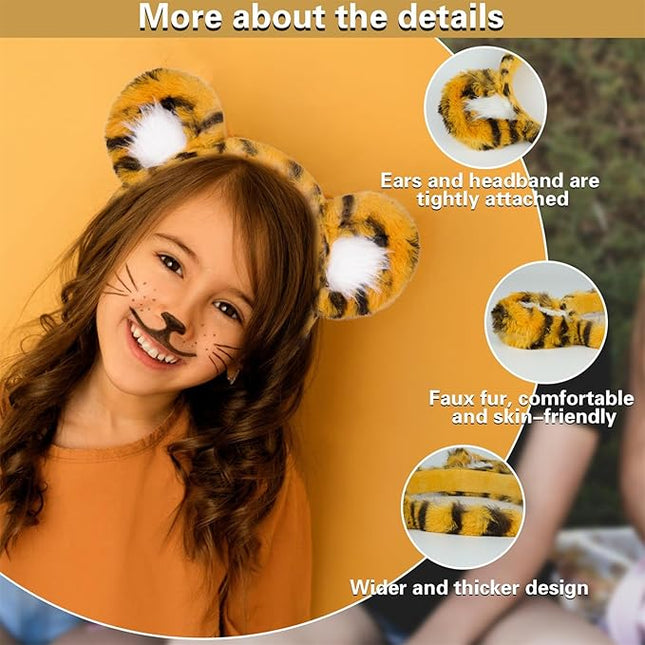 Beviliu 3p Animals Ear Tiger Ears Headband Realistic Fluffy Cat Bunny Dog Monkey Hairband Halloween Christmas Costume for Washing Makeup Cosplay Party