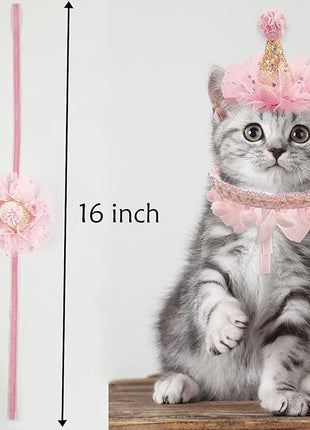 Birthday Hat Scarf Set for Pet Puppy Cat, Cute Lace Bandana Bib Scarf Crown Hat Princess Costume for Cats Small Dogs,Pink Outfit for Birthday Party