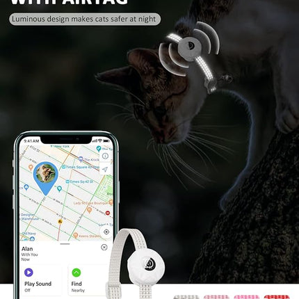 Apple AirTag Cat Collar, GPS Tracker Kitten Collar with Breakaway Feature, Lightweight and Reflective, Suitable for Cats, Kittens and Puppies (White)