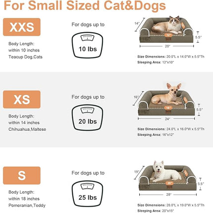 Small Dog Bed Orthopedic Washable: Beds Bolster Small Sized Dogs Bed Egg Crate Foam Couch Sofa Waterproof with Removable Cover - Brown