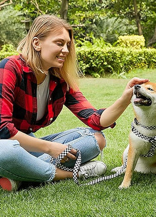 Roses&Poetry Dog Collar with Colourful Checkered Patterns, Adjustable Durable Puppy Collars for Small Medium Large Dogs (Black & White-S)