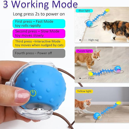 Interactive Cat Toys Ball for Indoor Cats Fast Rolling on Carpet, Chirping & Motion Activate Cat Toys (Blue Centipede)