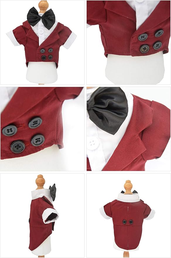 Lovelonglong Bulldog Costume Dog Suit Formal Tuxedo with Black Bow Tie Wedding Clothes for Pugs/French Bulldog/English Bulldog/American Pit Bull Brown B-XL