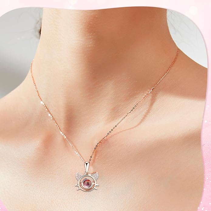 Personalized Picture Necklace with picture inside Custom Projection Necklace Cat/Dog Paw Print Pet Memorial Necklaces for Pet Lovers, Photo Gifts for Anniversary Dog Lovers