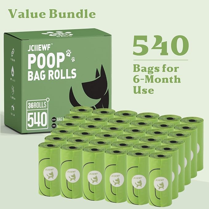 540 Count 13” x 9” Dog Poop Bags Rolls | Leakproof, Extra Thick & Tear-Resistant Waste Bags for Doggie, Cats & Pets | Unscented, Sturdy & Durable Pet Cleanup Bags for On-The-Go Use
