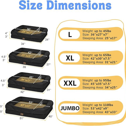 Dog Bed for Medium Large Size Dogs - Memory Foam Soft Pet Couch Sofa with Removable Cover Waterproof Bolster