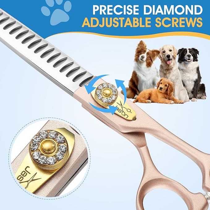 JASON 7.5" Dog Grooming Scissors - Professional Chunker Thinning Shear with with 24 Fishbone Teeth Japanese 440C Stainless Steel Hair Scissor with Diamond Screw for Dogs, Cats and Other Pets