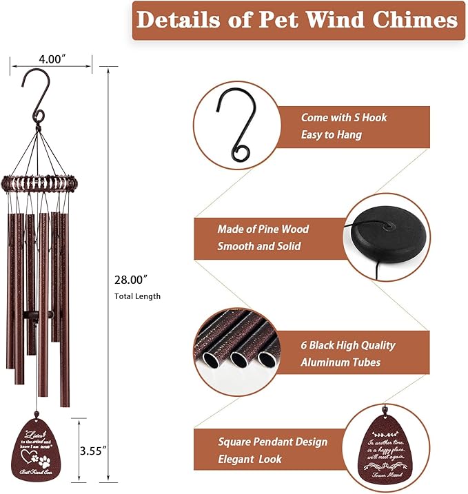28" Pet Memorial Wind Chimes, Dog Memorial Gifts, Loss of Dog Sympathy Gift, Dog Passing Away Bereavement Remembrance Gift