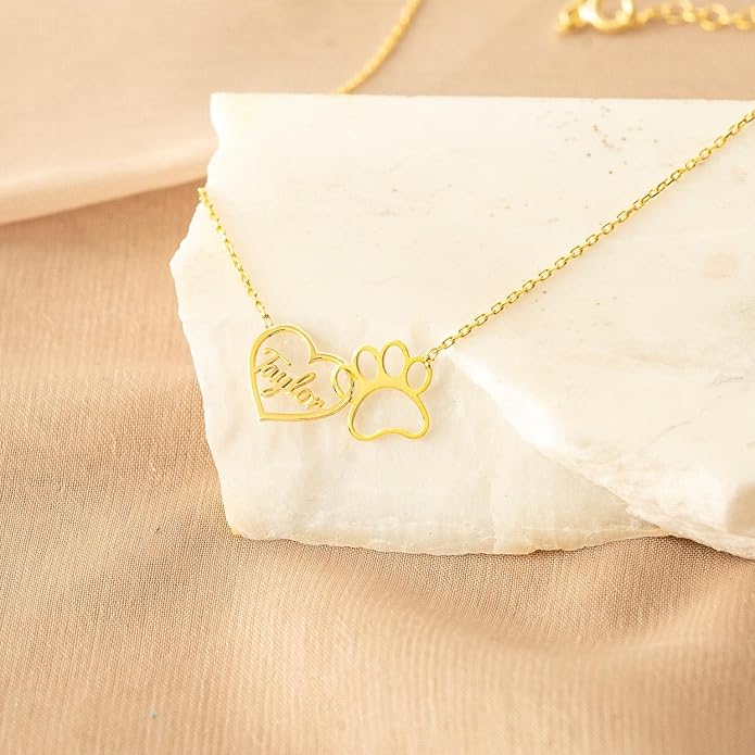 Customized Paw Print Necklace Personalized Pet Name Necklace Custom Engraved Dog Cat Paw Pendant Necklace Pet Memorial Gift for Pet Lovers