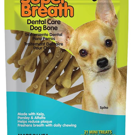 Fido - Super Breath Dental Care Bones for Dogs - 21 Count Mini Dog Dental Treats for Small Dogs (Made in USA) - Tasty Dog Dental Chews Help Reduce Plaque, Tartar Buildup, and Freshens Breath