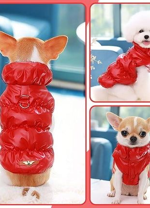 Winter Warm Dog Jacket for Small Medium Dogs Cat Cold Weather Coats with Harness Paded Dog Fleece Vest Waterproof Windproof Dogs Snow Jacket Pet Puppy Clothes (Red,S)