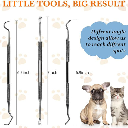 Hotop 3 Pieces Dog Dental Tooth Scaler and Scraper Stainless Double Headed Tarter Removing Tool Scraper Pet Teeth Cleaning Tools for Dog and Cat