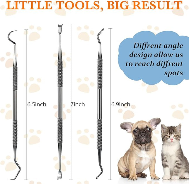 Hotop 3 Pieces Dog Dental Tooth Scaler and Scraper Stainless Double Headed Tarter Removing Tool Scraper Pet Teeth Cleaning Tools for Dog and Cat